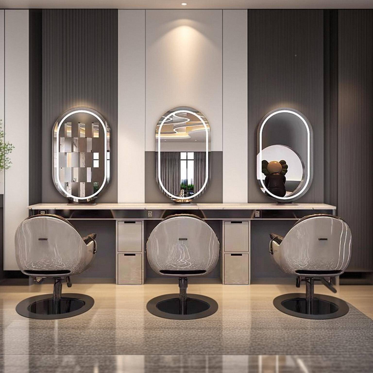 理发镜台发单双烫染AWT剪发镜柜子不锈钢发美廊店大理面石烫染桌