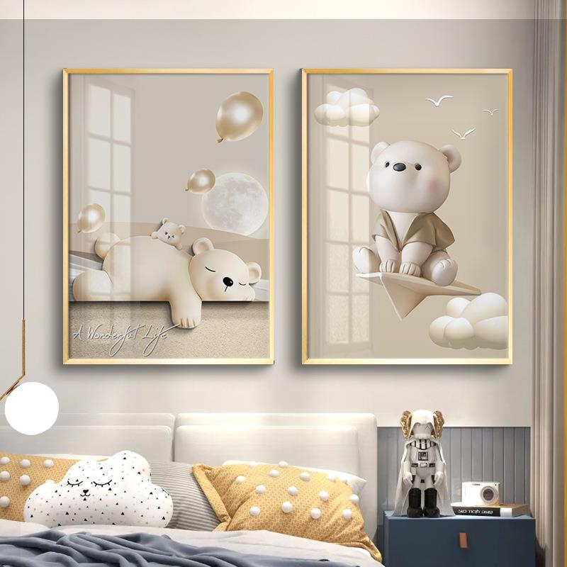 卧室床联头装饰画现代物xwK22xw简约两动卡通男孩女童孩房间墙壁