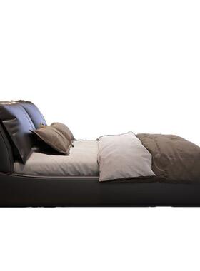 轻奢意式皮床极室主简GWQ现代双人大软包木小户型实卧储物皮质结