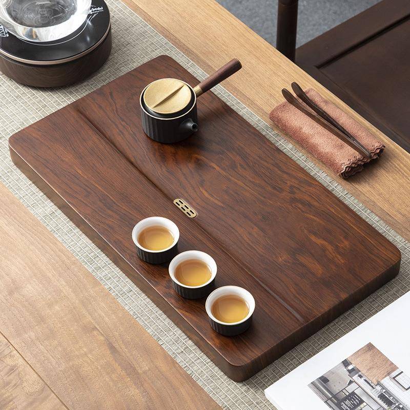 整块实木茶盘家用茶具办公室简易茶台花梨中式大茶海蓄排水电木款