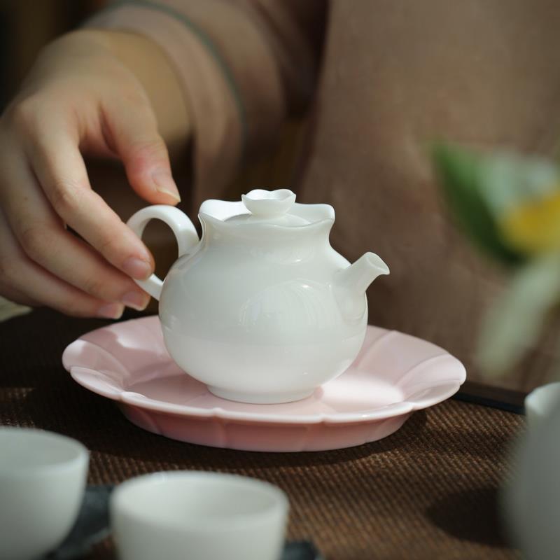 粉色花边茶女单人壶家用办公宿创意壶泡室茶壶民酒店陶瓷壶承GXC-