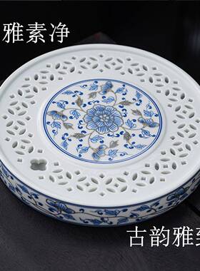 瓷茶250502盘蓄水干泡茶台瓷圆形干泡台汝窑干盘泡盘蓄水式陶茶青