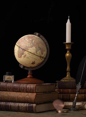 装复古怀旧英文地球仪美家式居摆件木质DTC底座婚礼摄影饰拍摄道