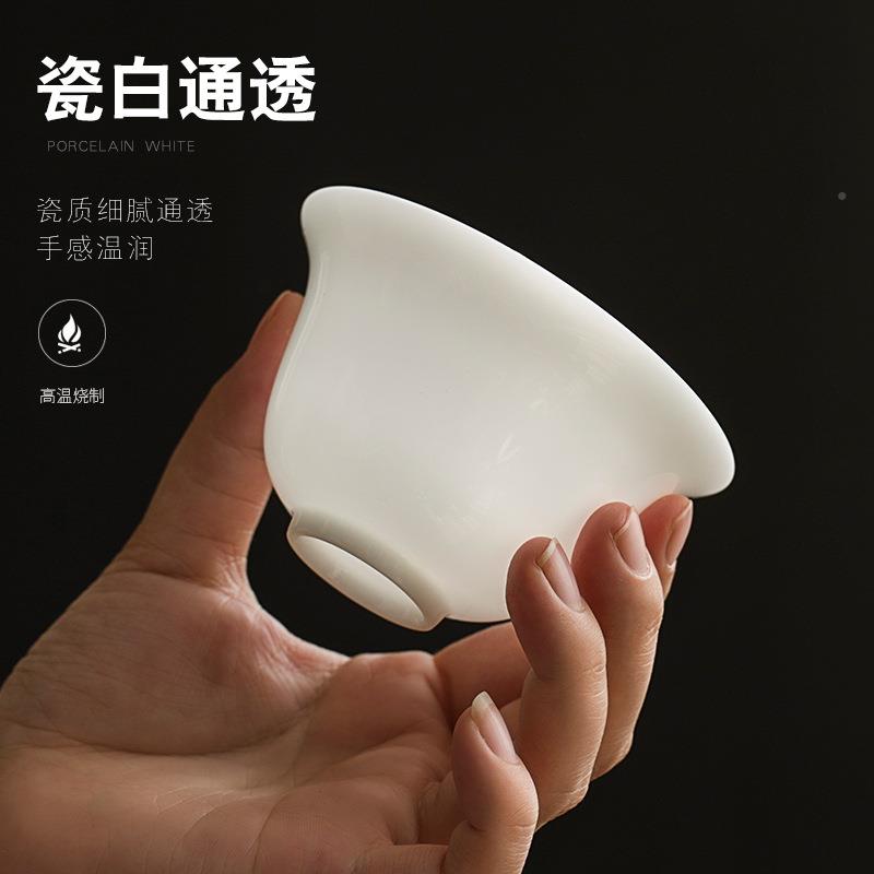 冰种玉瓷盖碗通GXC-0012透玉润单冻个玉瓷脂三才盖羊玉白瓷泡茶碗