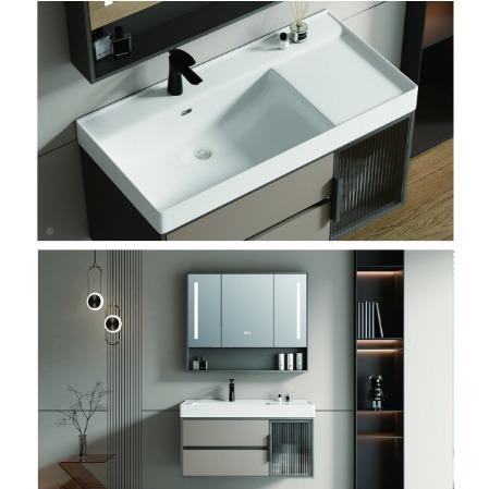 简约现代实木板浴室柜具小装户型套镜柜除雾796边陶瓷盆窄浴室柜