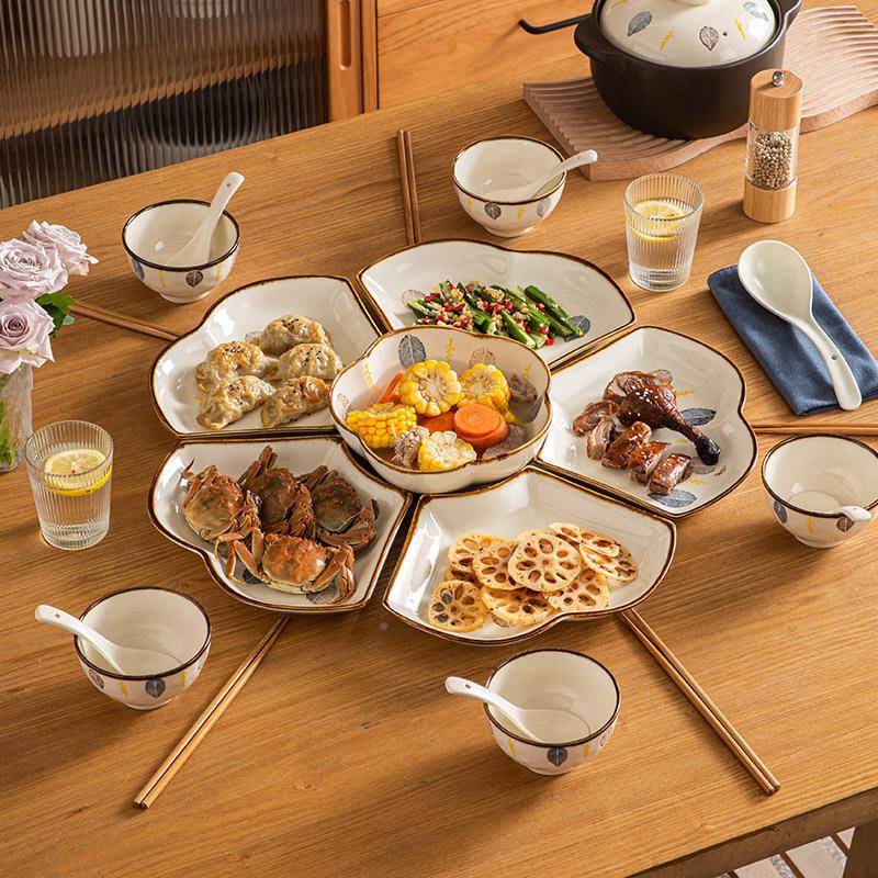 过团圆用8盘花瓣拼年盘餐具组合家创意圆桌盘子Z1204套年夜装饭菜