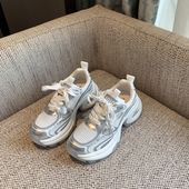 女透气厚底6cm增高休闲鞋 ZaSaFran 巨显高百搭网面银色老爹鞋 潮