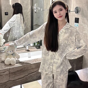 DOEO真丝睡衣女款春秋款长袖桑蚕丝2024年新款夏季短袖家居服套装