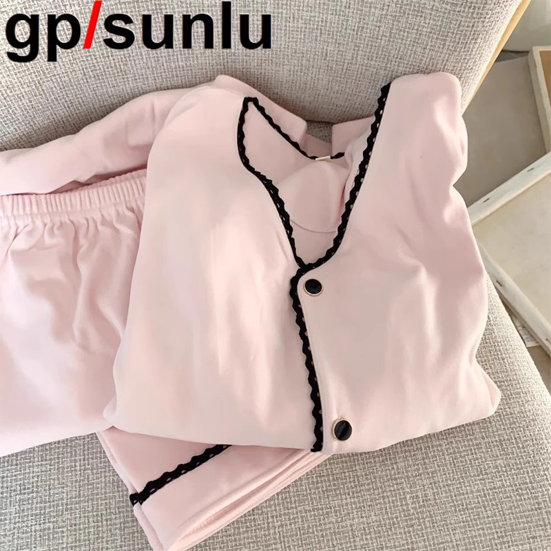 日本GP德绒睡衣女款春秋冬季保暖长袖简约高级感海岛绒家居服套装