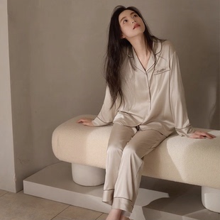 DOEO真丝睡衣女春秋季薄款长袖夏天桑蚕丝高级感大码家居服套装
