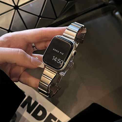 软软派金属蝴蝶扣钢带适用苹果AppleWatchS11手表iwatchSE3表带男