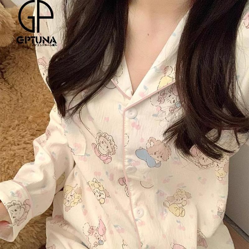 日本GP纯棉睡衣女款春秋季长袖甜美少女可爱卡通mikko家居服套装