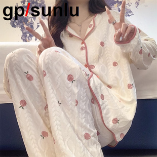 日本小众GP睡衣女春秋款长袖长裤甜美可爱开衫夏季网红家居服套装