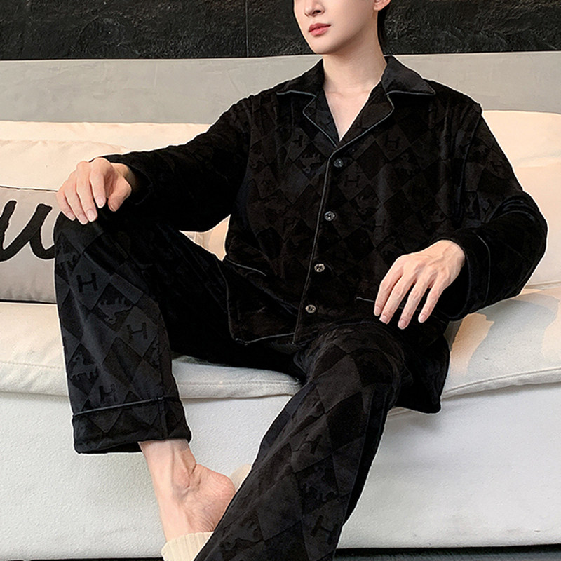 维多利亞海岛绒长袖睡衣男款秋冬新款高级感珊瑚绒男士家居服套装