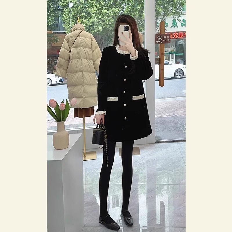 欧洲站法式赫本风女装黑色连衣裙2024秋冬新款小香风高级感内搭裙