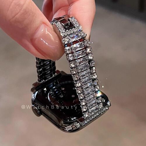气质感细边金属三排钻苹果手表表带适用于Apple Watch10SEiwatch9