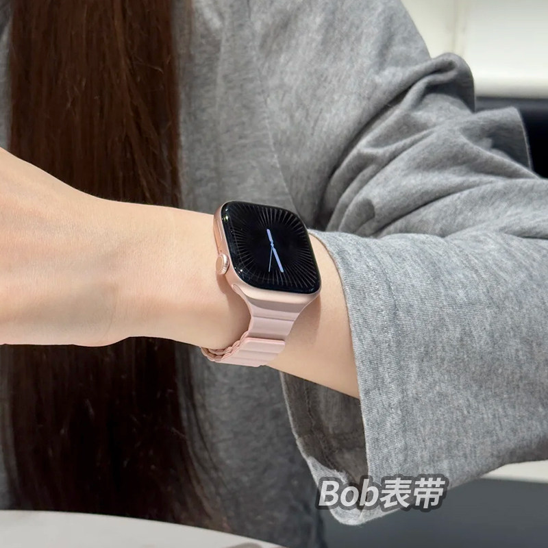 柔软运动硅胶磁吸小蛮腰细款女表带适用于苹果手表10代iwatchs11
