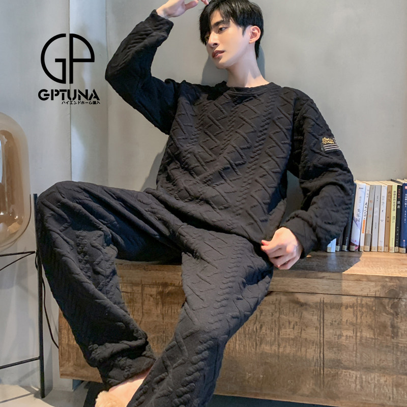 日本GP空气棉男士睡衣秋冬季加厚纯棉夹层男款家居服套装2025新款