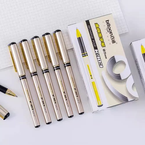 百通盖帽可换笔芯塑料12支中性笔