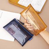 A6双层学生考试笔袋网纱透明拉链袋大容量文具袋小清新中考高考专用a6多功能旅行护照居民户口本随身包零钱袋