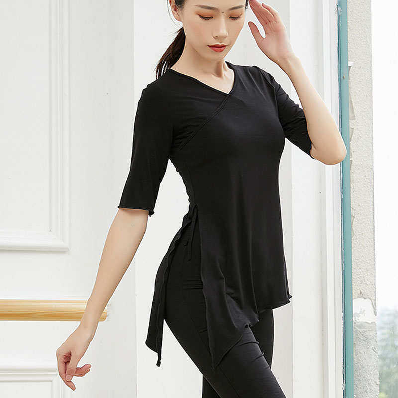 练功服女古典舞莫代尔系带舞蹈服装开叉瑜伽上衣V领喇叭袖演出服,运动/瑜伽/健身/球迷用品,现代舞服装,淘宝优惠券,粉丝福利购,淘宝优惠卷