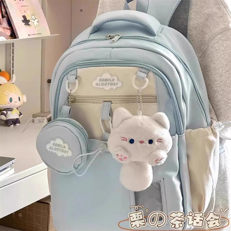 高颜值绿色书包初中女生小学生轻便百搭双肩包可爱少女上课揹包女