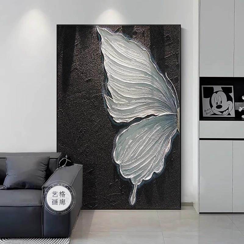 黑白蝴蝶玄关客厅装饰画 画摆画 画肌理感沙发背景落地挂画 画现,家居饰品,现代装饰画,淘宝优惠券,粉丝福利购,淘宝优惠卷