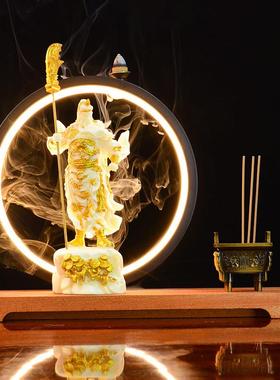 新中式关公倒流香财神摆件家用办公室客厅财神像公司武财神装饰品