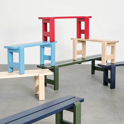 sort丹麦HAY拼色实木长凳子室内户外彩色桌椅北欧现代简约WEEKDAY