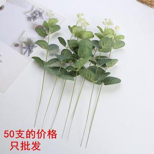 饰叶子假草单支金钱叶尤加利叶配 假花绿植仿真植物婚庆插花配材装
