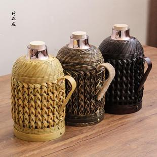 竹壳开水瓶家用茶室玻璃内胆复古热水瓶 手工竹编热水壶保温瓶老式