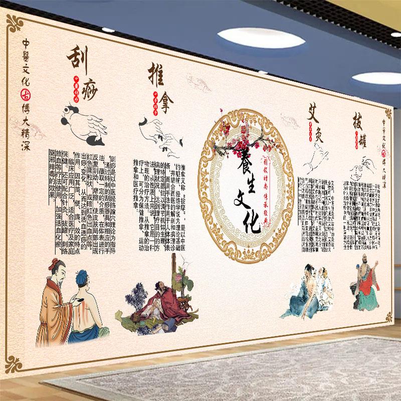 养生中医馆文化头疗艾炙推拿拔罐足疗壁画简约海报壁纸装饰背景墙