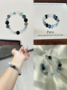 天然水晶手串绿幽灵紫水晶海蓝宝月光石粉晶一物一图女手串可定制