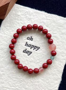 天然朱砂手链南红莲花手串新中式闺蜜礼物国风天然红朱砂手链精致