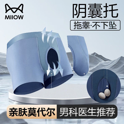 猫人莫代尔内裤男防潮湿阴囊精索静脉上托睾枪弹分离式平角裤曲张