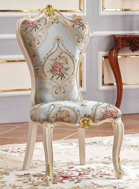 欧式实家用餐厅餐椅式坐木靠背雕花白椅子酒店餐桌椅84007宴会久