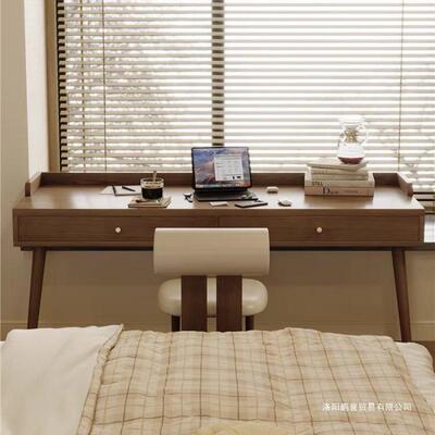实木飘窗书桌带抽屉脑收纳DAE柜一体高低电桌长脚短公腿窗台学习