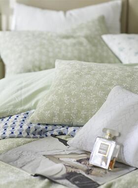 层MXE45O欧美式复古水洗棉三纱绿提花田园色V碎花床上四件套纯棉