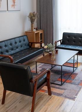 式复古简16559易皮厅沙美客三人位小发户型出租房日式实木双人沙