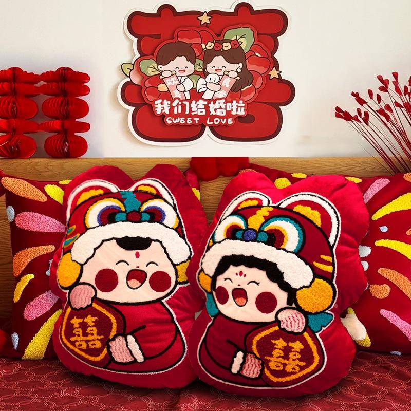 喜字抱枕HJC一对结婚2205新款压床娃娃新娘陪档嫁用品高玩偶庆公