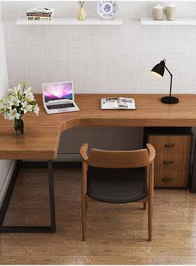 现简户约实木转书桌家050401用小型台式角电脑桌办公代室铁艺L型