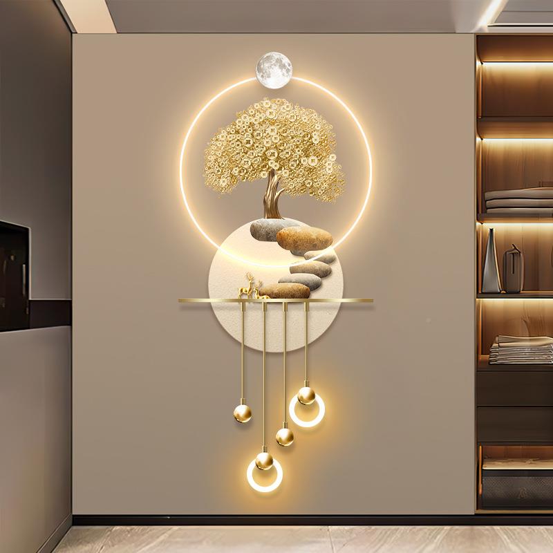 现代道轻奢发财树玄关装饰立体画高档走廊过UNZ壁画寓意好led壁灯