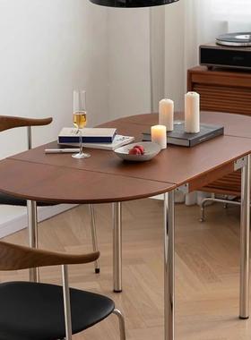 中古实木不锈钢可QTM折桌叠餐桌形椅家用小户型伸缩长方台复半圆