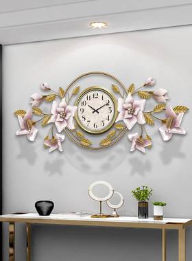 厅式花朵创意挂钟欧式轻钟奢表客美式简约欧家居装饰艺A2819术时