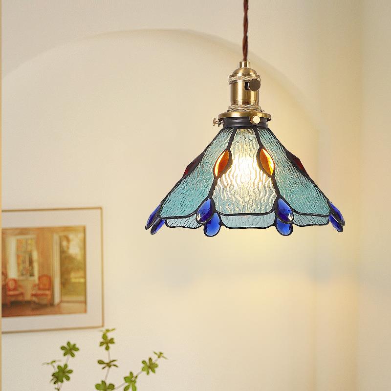 式复古厅吧台吊灯个性创意法餐彩色玻家璃吊灯WOS用卧室床头玄关