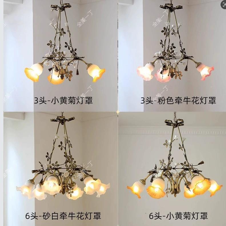 式全铜吊灯中古风餐客厅厅法花室635苞vintage古典卧浪漫玫瑰铜花