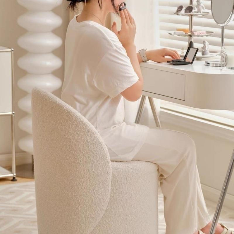 奶油风轻奢梳妆椅梳妆卧室红化妆椅可旋妆转简约梳台靠网背PQC凳