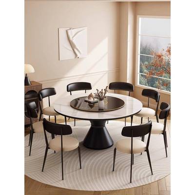 形板餐桌椅2025新款轻奢884家用圆岩圆桌0人商用饭1桌大理石旋转