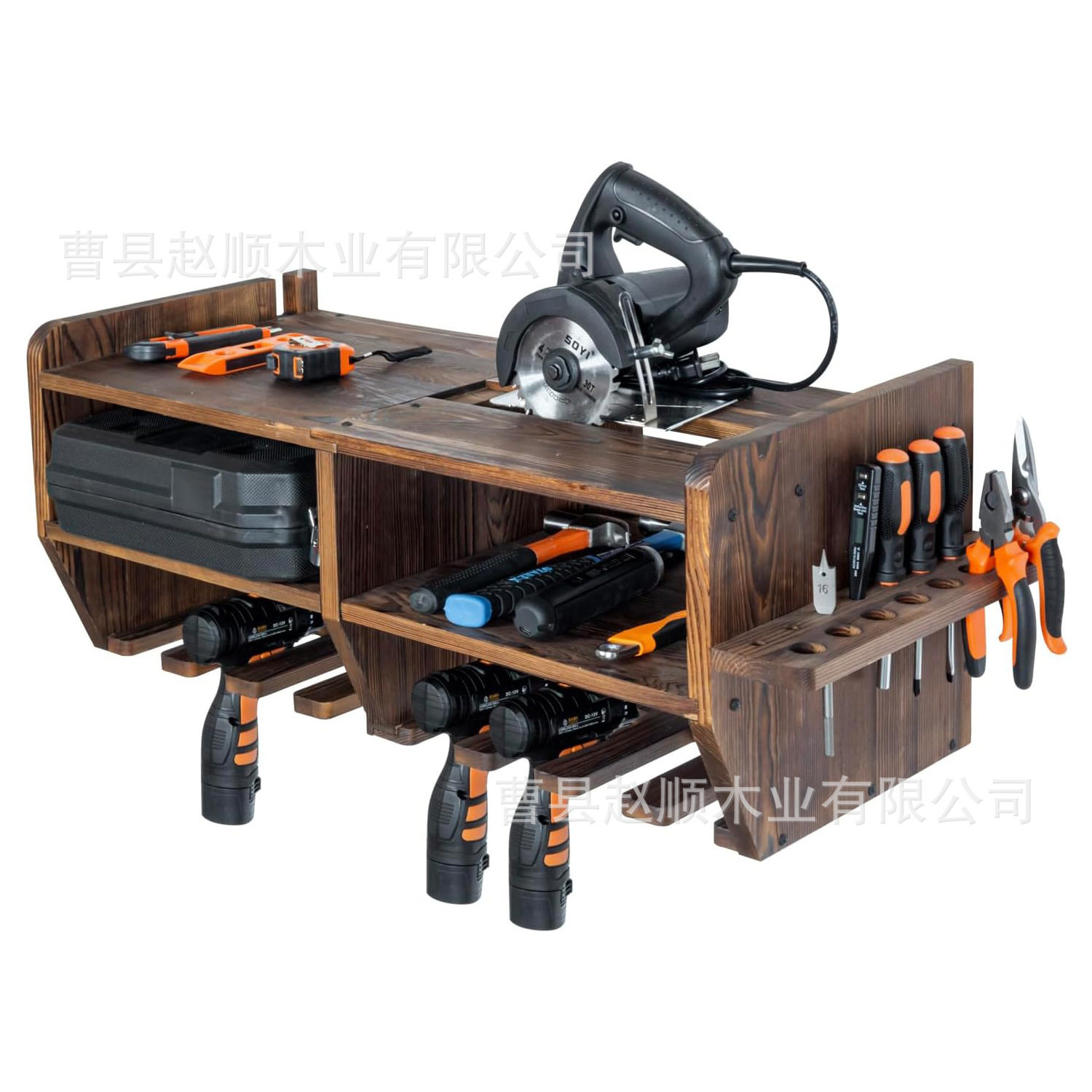 实木工具箱插槽壁挂收纳架