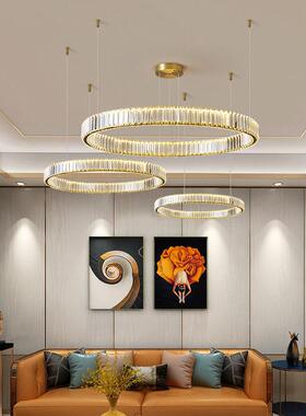 复式楼水晶大吊灯现代轻奢268楼中楼挑空楼别梯圆高环灯墅中客厅